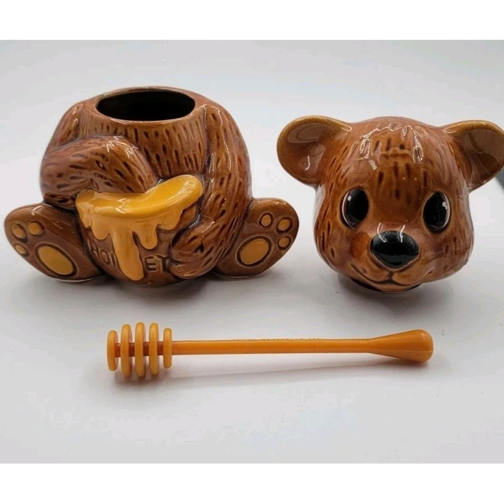 Vintage 1980's Ceramic Honey Bear Pot Jar Lidded Canister‎ Brown